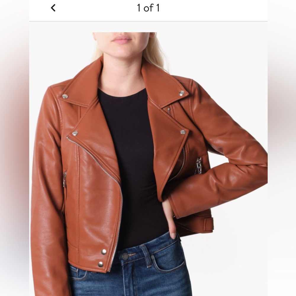 Blank NYC Cognac faux Leather Jacket with silver hardware